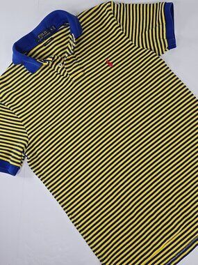 POLO BY RALPH LAUREN BLUE YELLOW SRIPED POLO SHIRT MEN'S SIZE SMALL CUSTOM FIT..